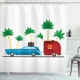 thumbnail image 1 of Happy Camper Shower Curtain, Colorful Travel Cartoon Tropical Palm Trees with Retro Vehicle and Suitcase, Fabric Bathroom Set with Hooks, 69W X 75L Inches Long, Multicolor, by Ambesonne, 1 of 3