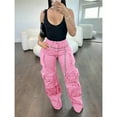 thumbnail image 2 of Women’s High Waisted Cargo Jeans Y2K Baggy Wide Leg Denim Pants with Flap Pockets Streetwear Casual Outfits, 2 of 4
