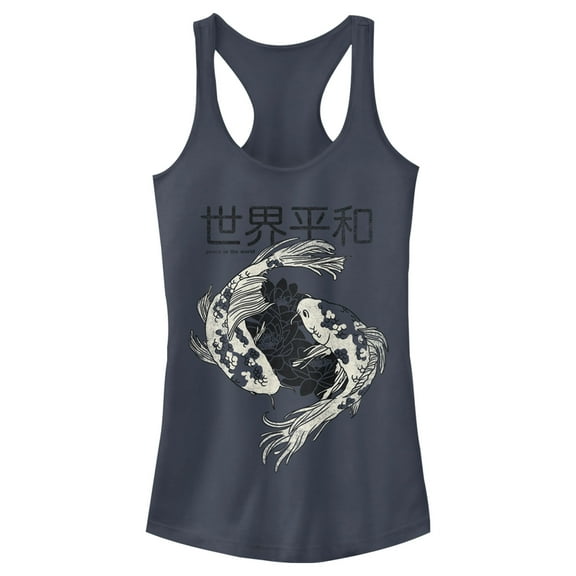 Junior's Lost Gods Peaceful Koi Fish  Racerback Tank Top Indigo Large
