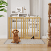 Smart FENDEE Bamboo Dog Gates for Doorways Freestanding Pet Gate, 2 Support Feet, 24"H, Natural