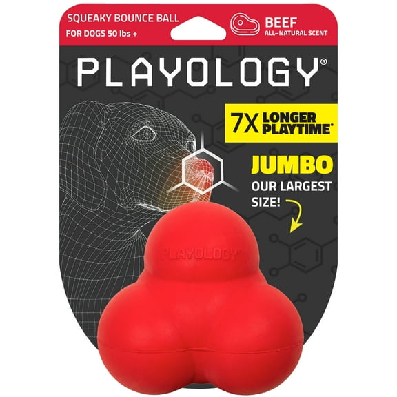 Playology Dog Toys | Squeaky Bounce Ball, Beef Scented Chew Toy - Jumbo