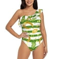 thumbnail image 2 of Picia Watercolor St Patrick Day Pattern Women's One Piece Swimsuits,One Shoulder Swimwear Asymmetric ,Ruffle Monokinis Bathing Suits,High Waisted Flattering Bathing Suits-Medium, 2 of 8