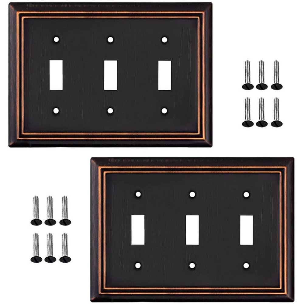 Sleeklighting 2 Pack Beveled Oil Rubbed Bronze Outlet Covers 3 Gang