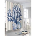 thumbnail image 3 of Boanket Polyester Fabric Navy Blue Coral Shower Curtain, Coastal Shell Summer Beach Stripe Waterproof Bathtub Curtain Bathroom Decor Set with Hooks 48 x 72 Inches,, 3 of 6