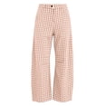 thumbnail image 5 of SAWOBUUN Womens Gingham Wide Leg Pants High Waisted Button Trousers Loose Fit Curved Hem Lounge Pants with Pockets, 5 of 8