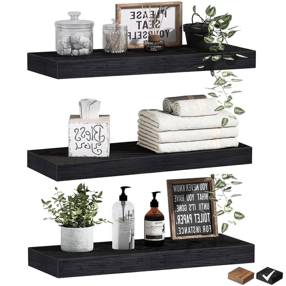 TABGIME 6” x 16” 3-Tier Modern Black Floating Shelves