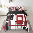 thumbnail image 2 of Erosebridal Red Black White Grey Bedding Set Twin Teen,Geometric Square Comforter Set With Sheets Geometry Striped 7 Piece Bed In A Bag Modern Abstract Bed Set Farmhouse Bedding, 2 of 5