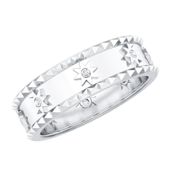 Rosec Jewels Lab Grown Diamond Wedding Band - EF-VS Grade Certified - Vintage Style Starburst Band - Ready to Gift with Jewelry Box, 925 Sterling Silver, US 4.00