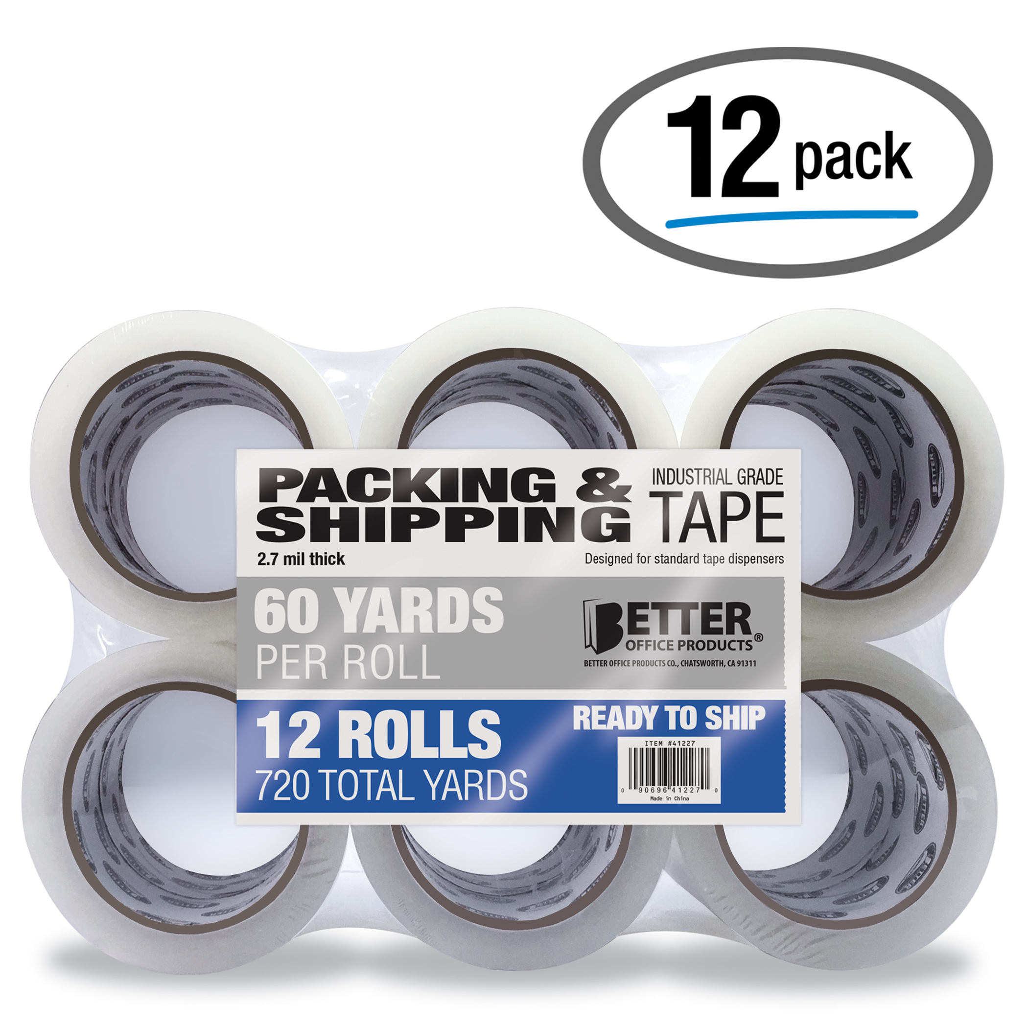 12 Pack Clear Packing, Shipping Tape Refill Rolls, Commercial