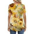 thumbnail image 6 of UoCefik Womens Cold Shoulder Tops Short Sleeve Dressy Casual Shirts Summer Fashion V Neck Basic Tees Sunflower Print Blouses Yellow M, 6 of 6