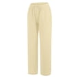 thumbnail image 4 of Lumtrix Womens Linen Pants Wide Leg Drawstring High Waist Linen Cotton Pants Casual Loose Trousers With Pockets Beige S, 4 of 6