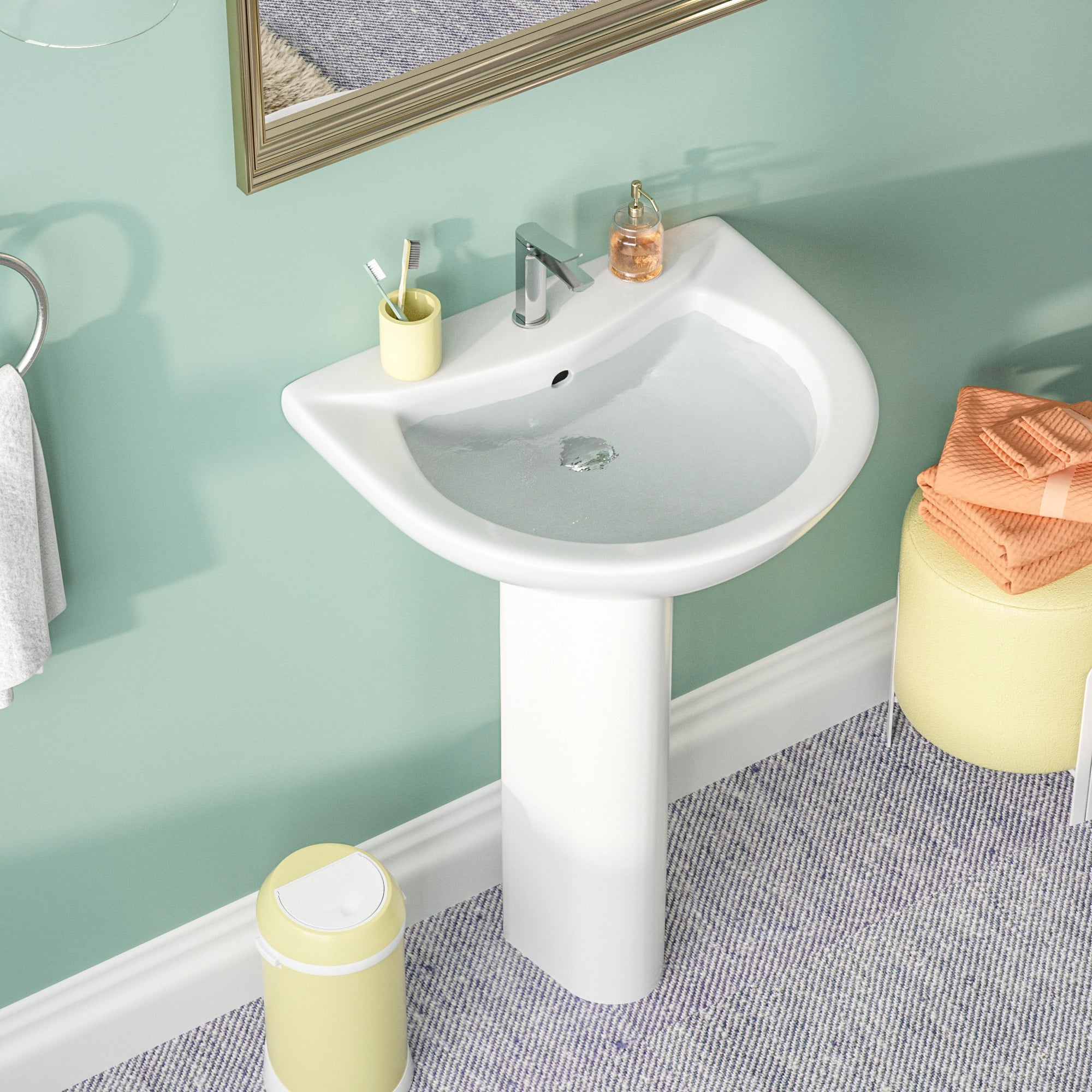 DeerValley DV-1P523 26" Tall U-Shape Pedestal Bathroom Sink with Overflow in White