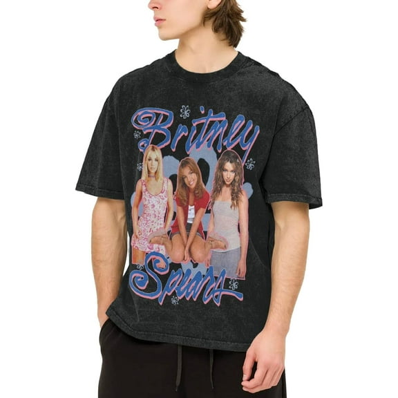 Men's Britneys Music Spears T-Shirt Washed Vintage Loose Short Sleeve Tee Top 146