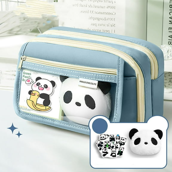 Large Capacity Pencil Case, Cute Animal Pencil Pouch Box, Large Capacity Plastic Pencil Case,Multifunction Pen Holder Set with Bonus Panda Accessories