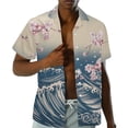 thumbnail image 2 of Uorisanigo Peach Blossom Waves Couple Matching Outfit Men's Button Up Shirt Hawaiian Tops Plus Size and Womens Sleeveless Dress with Pocket Fashion Summer Beach Sundress, 2 of 7