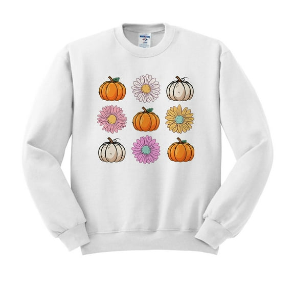 Fall Pumpkins and Flowers Sweatshirt Unisex 4X-Large White
