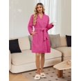 thumbnail image 5 of Ekouaer Black Bathrobe for Women Fleece Plush Robes Knee Length Warm Ladies Sleep Robe Jacquard Sleepwear with Pockets, 5 of 6