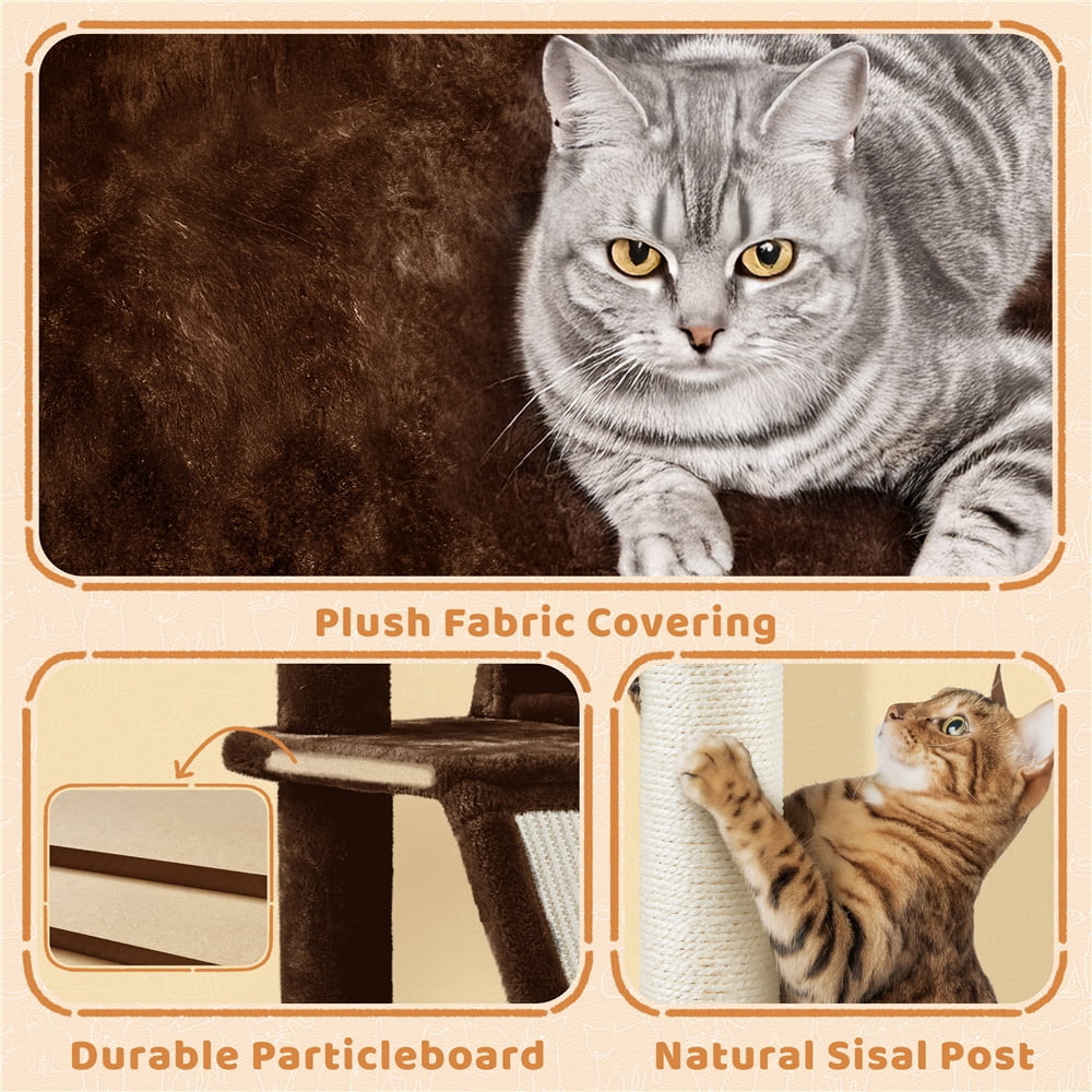 Yaheetech 57.5''H Cat Tree Tower Cat Tree with 2 Condos, Scratching Posts, Ramp, Brown