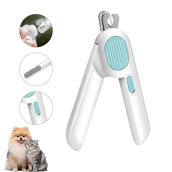 Oazouf LED Pet Nail Clippers with Light and File, Safe Mess-Free Grooming Tool for Small Medium Cats Dogs Rabbits Birds, Blue