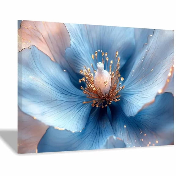 Mudket Framed Canvas Wall Art Ready to Hang, Soft Light Blue Flower Floral Wall Art, Botanical Wall Decor, Flower Prints Wall Art for Bedroom Living Room Bathroom Decor - 12"L x 8"W