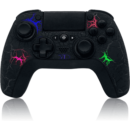 UHM Wireless Controller for PS4, Wireless Remote Gamepad with Unique Cracked Design/8 Adjustable LED Colors/Programmable Back Buttons/Super Turbo/Gyro/Dual Vibration for PS4/PS3/PC,Black