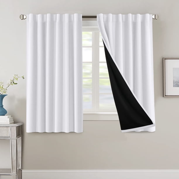 Cortinas 100 % opacas para dormitorio con forro negro, cortinas de oscurecimiento de habitación completa, 84 pulgadas de largo, con aislamiento térmico, lengüeta trasera/bolsillo para barra, cortinas para tratamiento de ventanas para sala de estar, arena natural, 2 paneles, blanco puro, 52 pulgadas de ancho x 54 pulgadas de largo