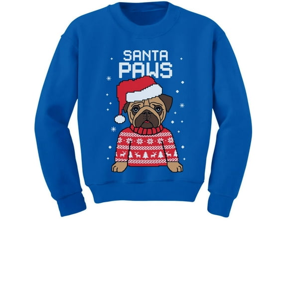 Tstars Boys Mens Unisex Christmas Sweatshirt Gift for Dog Lover Pug Fans Santa Paws Youth Xmas Shirt