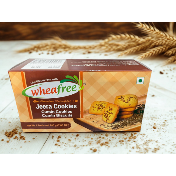 Wheafree Jeera Cookies 200g – Gluten Free Cumin Biscuits, Savory Digestive Snack, Wheat-Free Tea-Time Cookies, Vegetarian