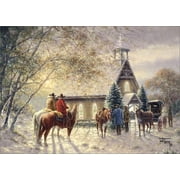 LPG Greetings Cowboys Outside Church: Jack Terry Box of 18 Western Christmas Cards
