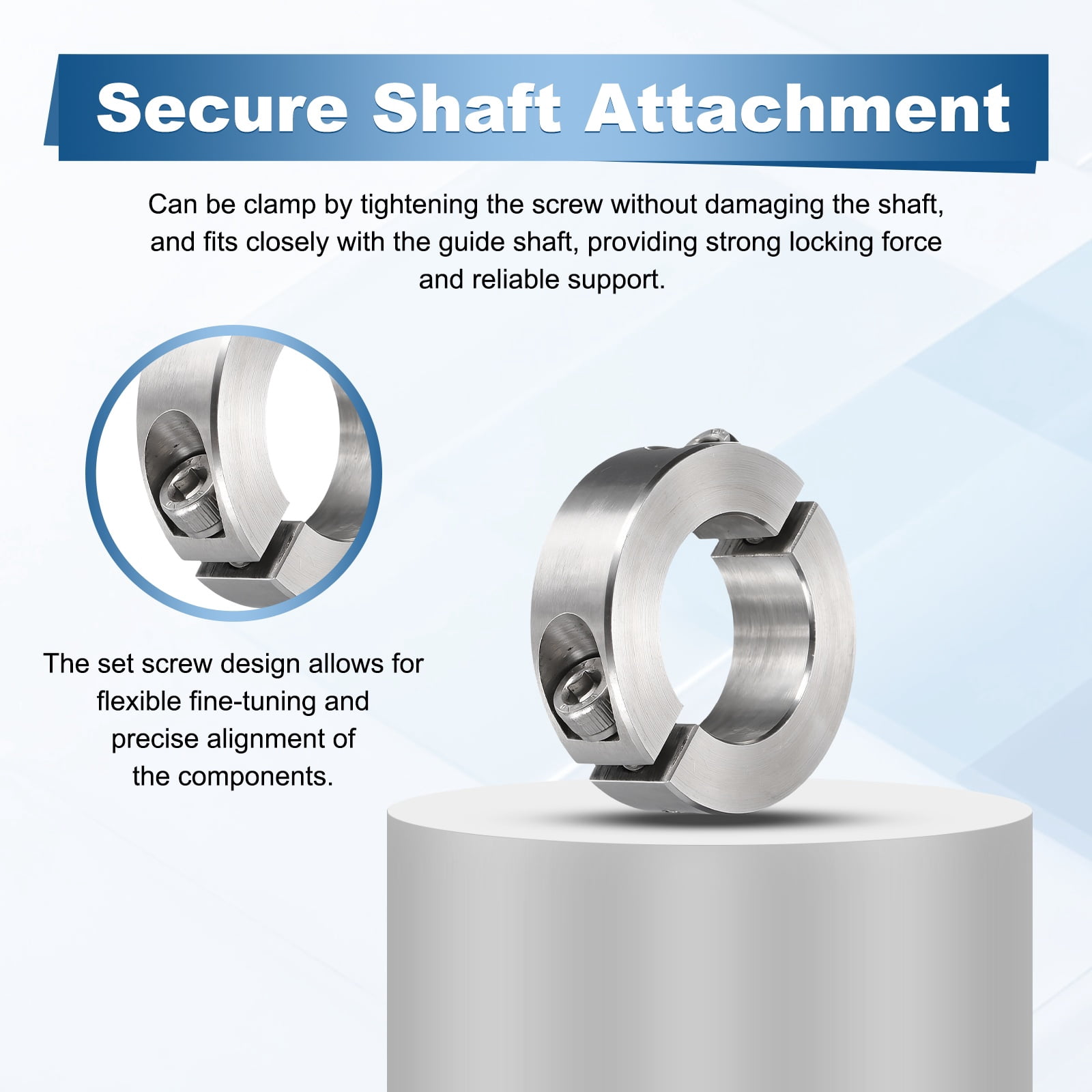 Uxcell 2Pcs Double Split Shaft Collars, 28mm Bore 304 Stainless Steel One-Piece Clamping Collar 48mm OD 15mm Thick Locking Clamp with Set Screw for Industry Machine Tools, Silver