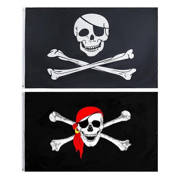 Creative Pirate Theme Flags Bunting For Halloween Party Decoration Featuring Skull Design 90x150cm 2Pcs