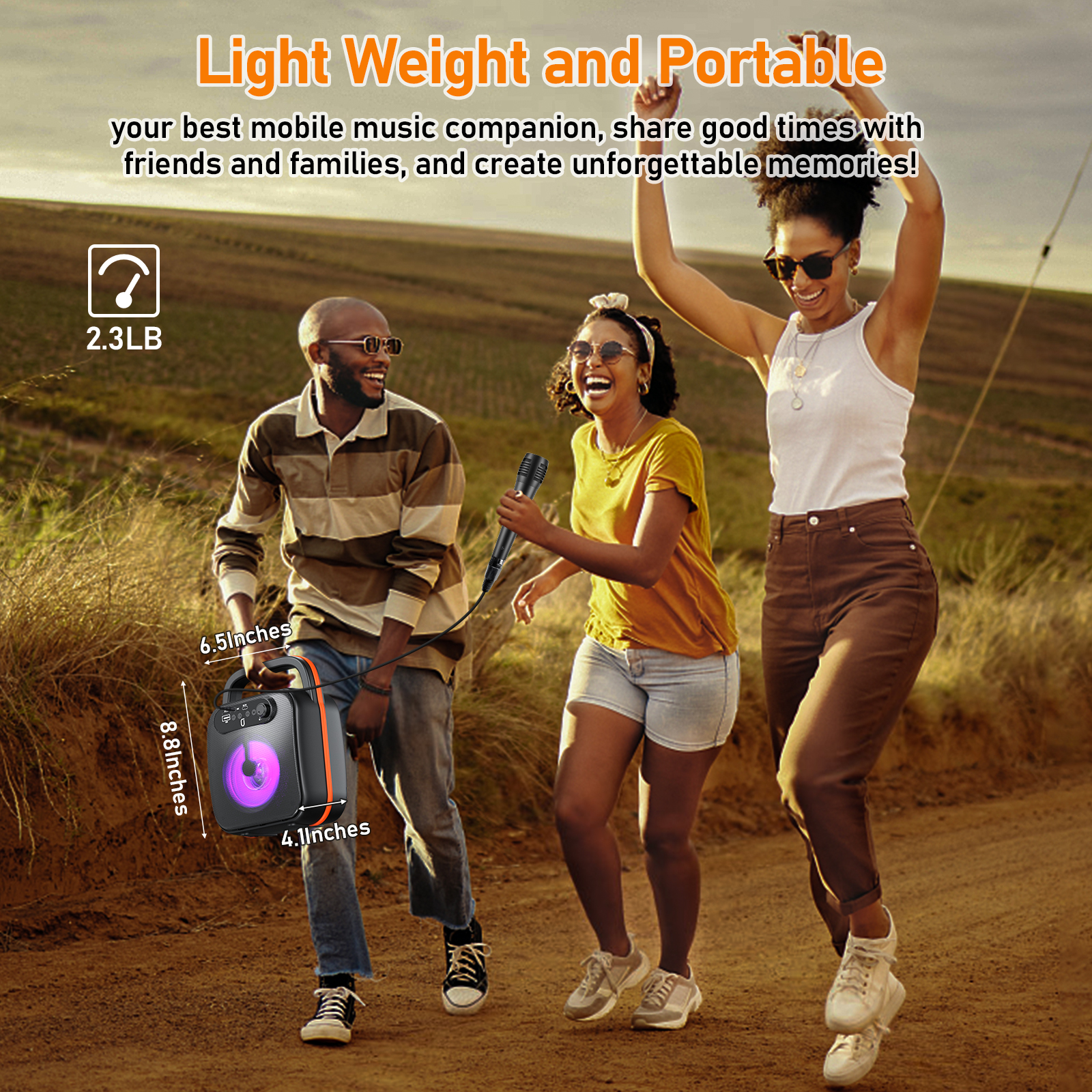 JYX Bluetooth Speaker, Portable Party Speaker with Wired Microphone, DJ Lights, Supports TF Card/ USB, 24H Palytime, D50