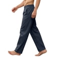 thumbnail image 3 of Inglocry Men's Casual Linen Cotton Pants Elastic Waist Summer Beach Trousers Lightweight Yoga Vacation Pants with Pockets Navy 4XL, 3 of 5