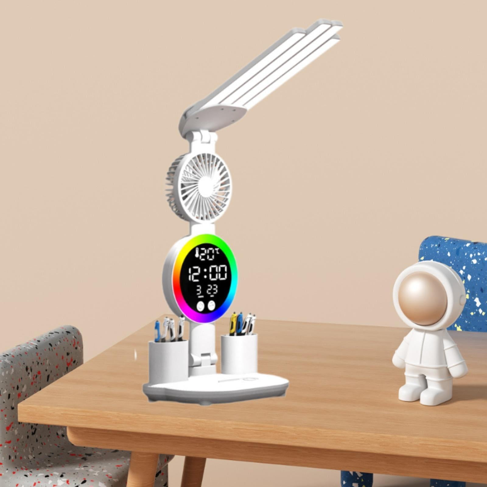 perfeclan Reading Lamp Desk Lamp Practical,Multiuse,with Pen Holder,Eye Protection Dimmable Office Lamp Decor Bedside Light Study Light with fan
