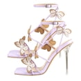 thumbnail image 1 of Sandalias de tacón con correa en el tobillo para mujer, puntera abierta con mariposa, tacones altos ajustables elegantes con tiras, color morado, 1 of 8