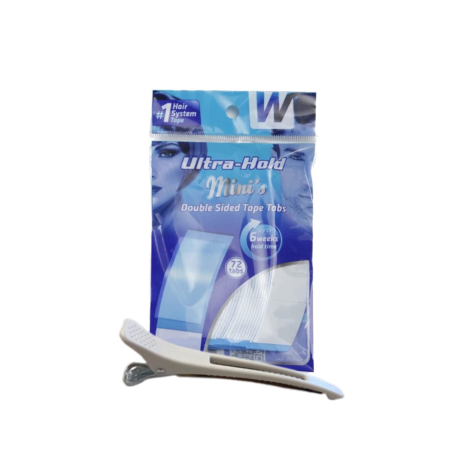 Ultra Hold Mini Strips Bold Hold Waterproof Tape 1pk w/ White Hair Clip | Wigs Front Bonding Weave Active Lace Adhesive Tape | Super Bold Hold Invisible Adhesive