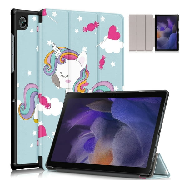 Allytech Case Fit for Samsung Galaxy Tab A8 10.5" (SM-X200/SM-X205/SM-X207), Premium PU Leather &   Hard PC Back   Microfiber Lining Viewing & Typing Trifold Case for Galaxy SM-X200, Cute Unicorn