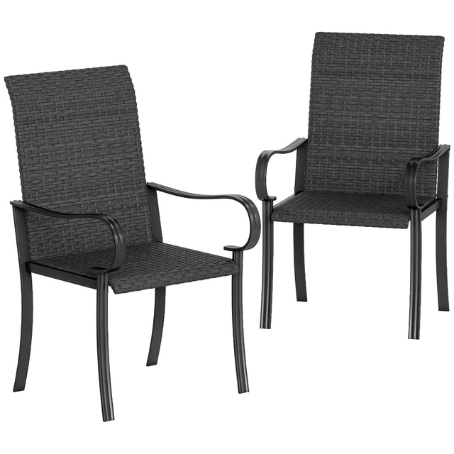 Outsunny 2 Piece Patio Dining Chairs, PE Rattan Outdoor Chairs, Black