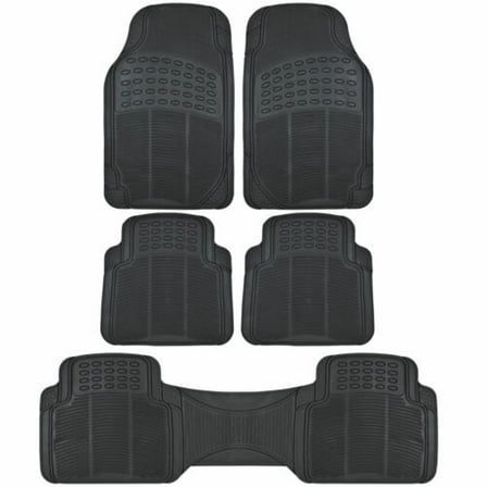 Universal Fit 5-Piece Heavy Duty Rubber Car Floor Mats - All Weather Black Non-Slip Liners for SUV, Truck & Sedan (Front & Rear)