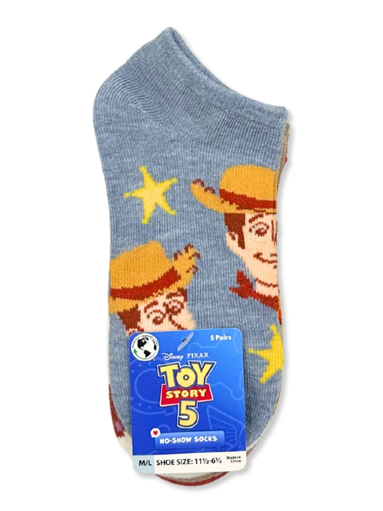 Disney Pixar Toy Story Boys No-Show Socks, 5-Pack, Sizes S/M-M/L