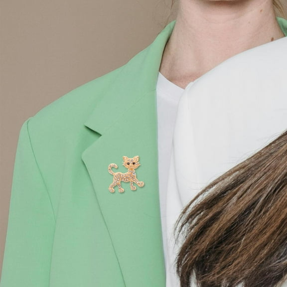 LABSERRON Cute Pins For Backpacks Cat Brooch Golden Alloy Rhinestone Clothing Accessories 1Pcs