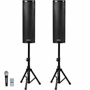Costway Sonart 2000W Set of 2 Bi-Amplified Bluetooth Speakers PA System with 3-Channel and Stands