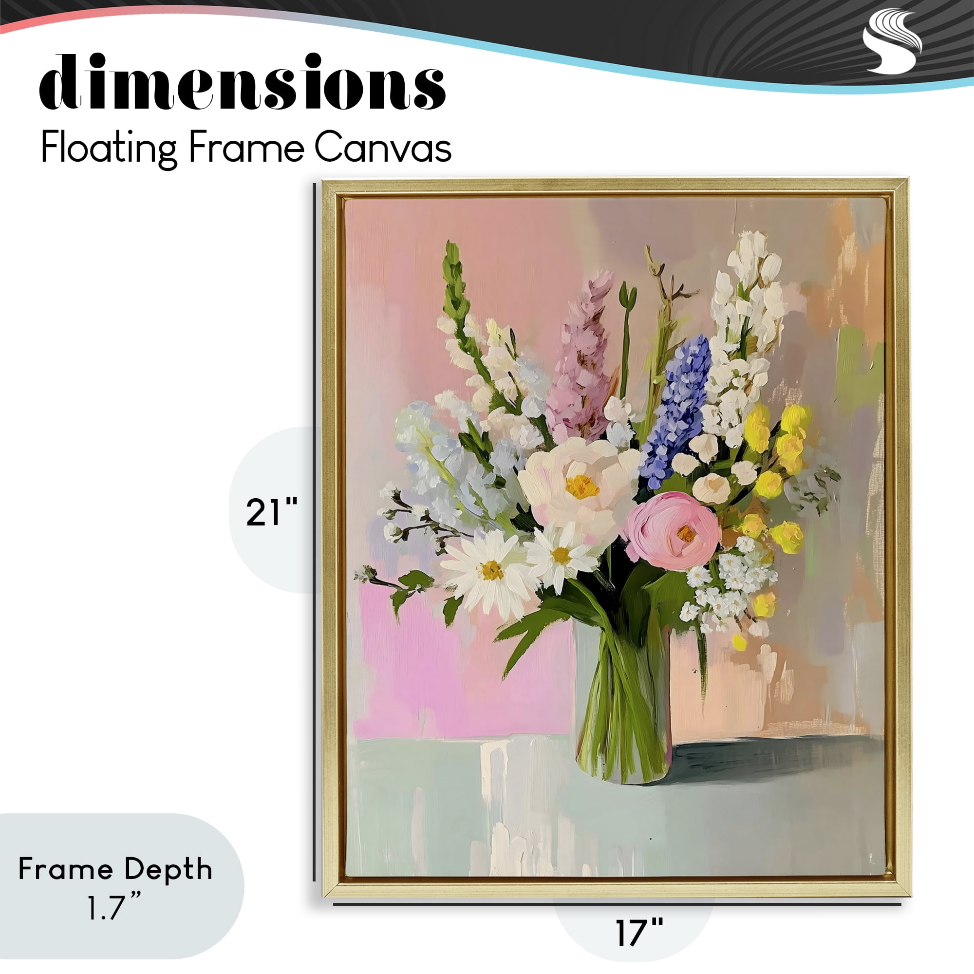 Stupell Industries Glass Vase with Spring Blooms Gold Framed Floater Canvas Wall Art, design by The Prints Vibe