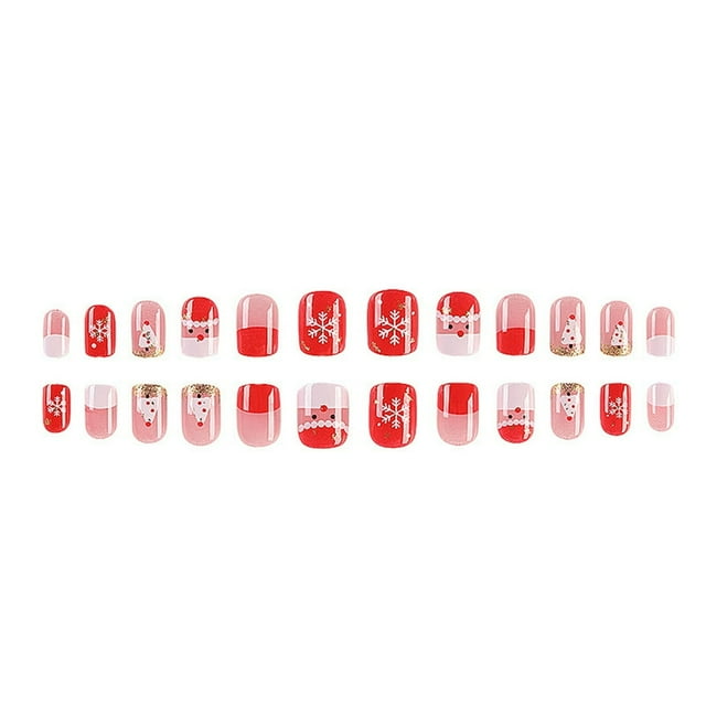 24Pcs/Set Set Christmas Wearable False Nails with Glue Lovely Snowflake Santa Claus Tree Design Nail Decoration Manicure Tip