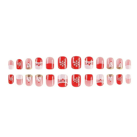 MesaSe 24Pcs/Set Set Christmas Wearable False Nails with Glue Lovely Snowflake Santa Claus Tree Design Nail Decoration Manicure Tip
