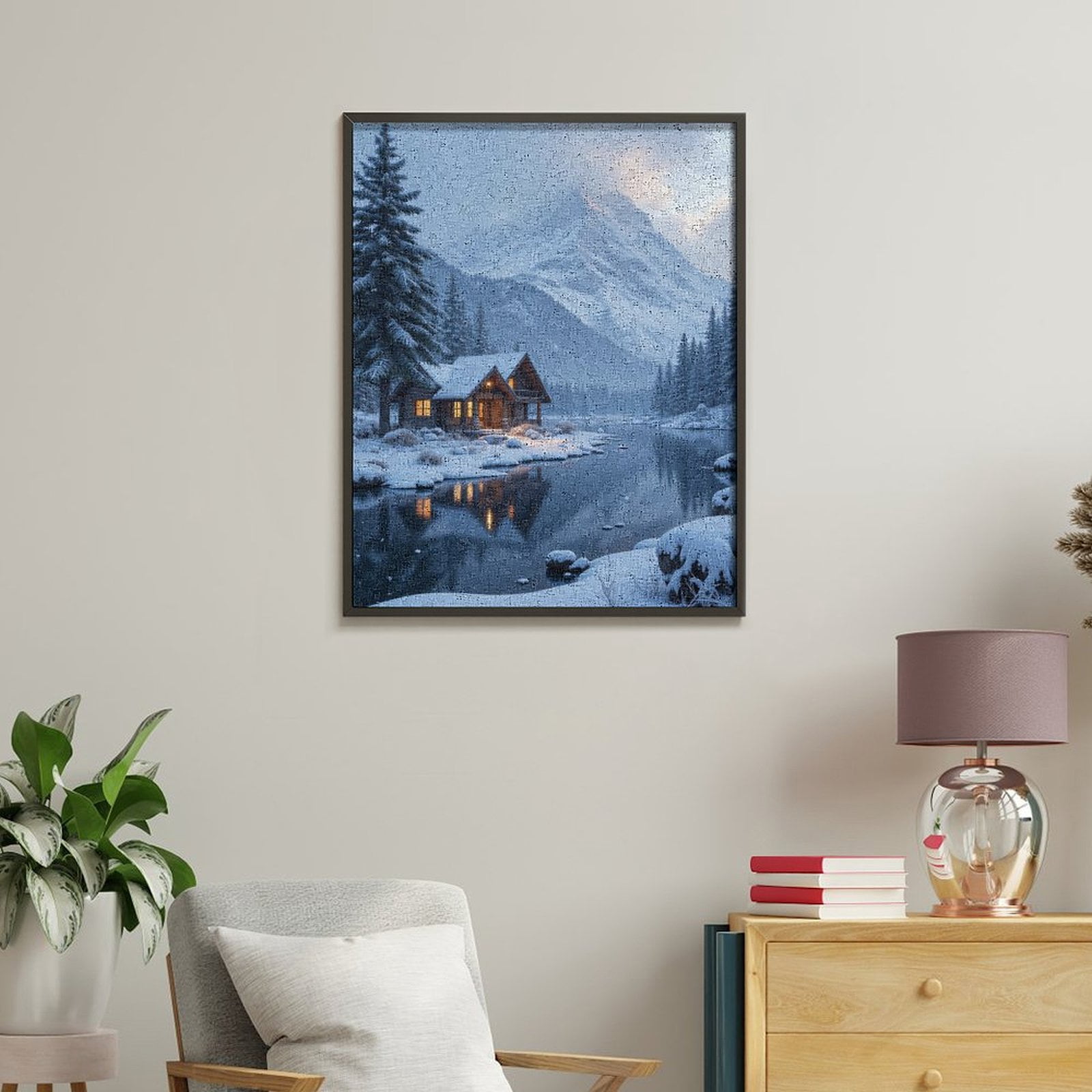 Paint by Numbers Kit for Adults, Winter Cabin Tranquil Mountain Reflection Paint by Numbers, Easy Paint by Numbers Kit for Adults Beginner, DIY Adult Paint by Number Kits on Canvas, Home Decor