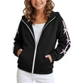 thumbnail image 2 of FAVIPT Girls Zipper Hoodies Side Ribbon Bow Long Sleeve Hooded Sweatshirt with Kangaroo Pocket Casual Cute Loose Hoodie Jacket Black,12-13Years, 2 of 7