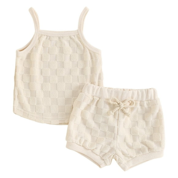 Odeerbi 6M-4Y Conjunto de Verano Para Niñas Camisola de Algodón A Cuadros Tops Pantalón Corto Conjunto de Dos Piezas Tirantes
