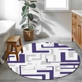 thumbnail image 4 of Blue Gray Geometric Stripes Round Living Room Rugs 3.3 ft, Modern Abstract Lines Maze Washable Area Rug with Non-Slip Sturdy Edge Binding Round Front Door Mat Floor Carpet for Entryway, 4 of 9