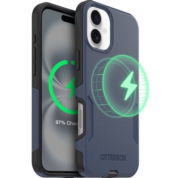 OtterBox iPhone 16 Plus Commuter Series MagSafe Case - Thin & Tough, Dual Layer with Port Protection and Built-In Anchors - Blue & Black
